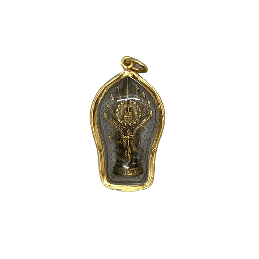 Amulette Thaï en verre Bouddha et Naga doré