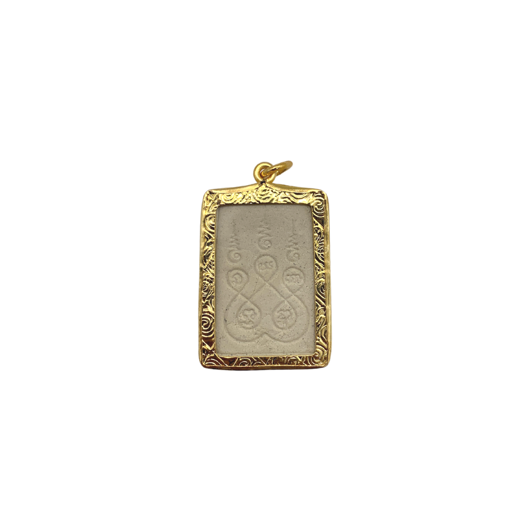 Grance amulette Thaï en verre Bouddha position Dhyani mudra couleur doré et blanc