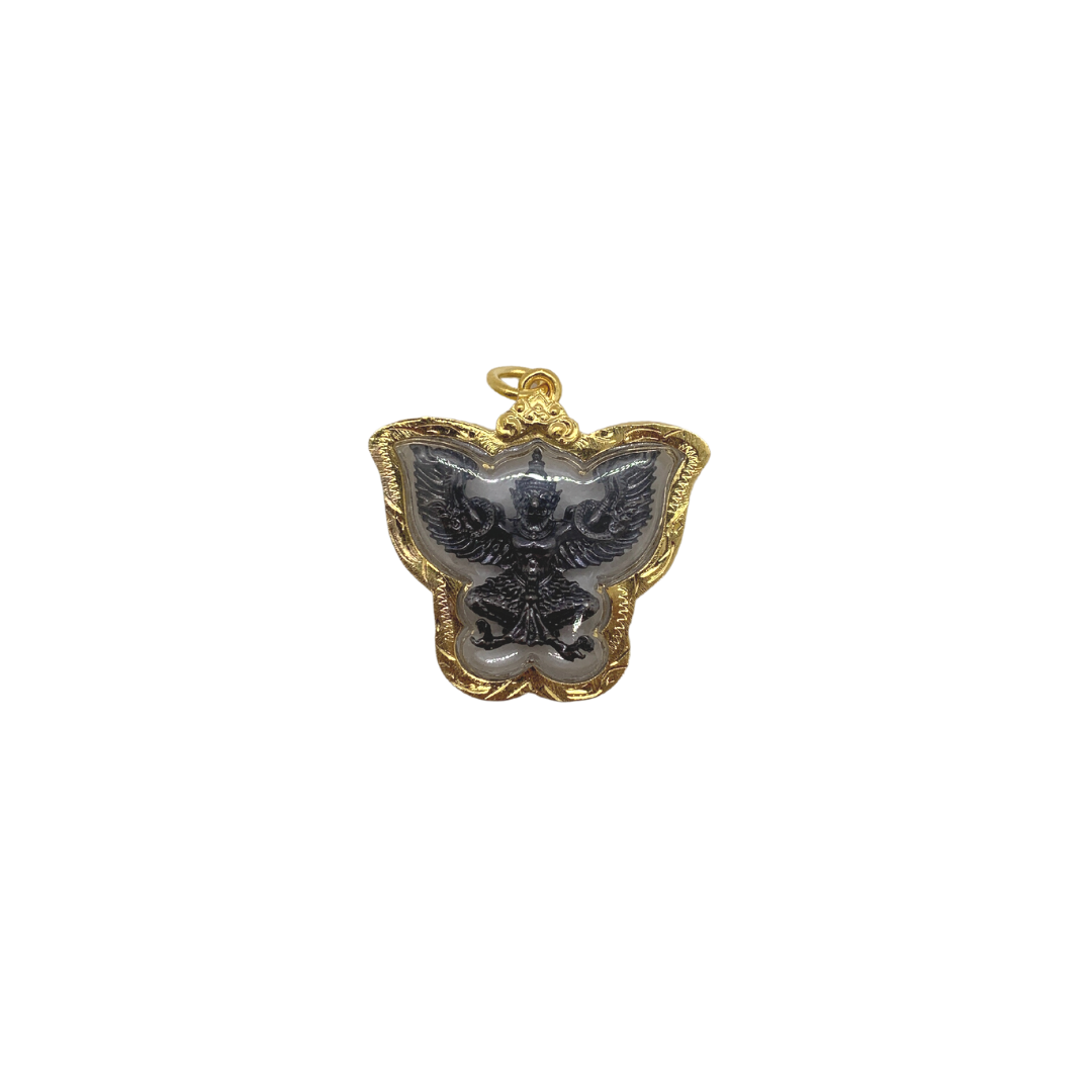 Amulette Thaï en verre Garuda couleur noir et doré