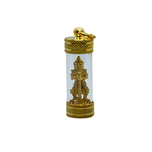 Amulette Thaï en verre cylindrique Yeak couleur doré