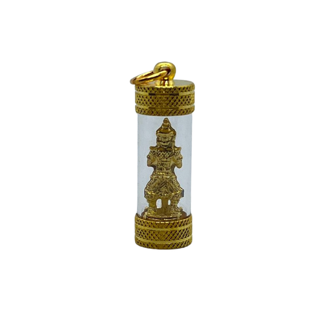 Amulette Thaï en verre cylindrique Yeak couleur doré