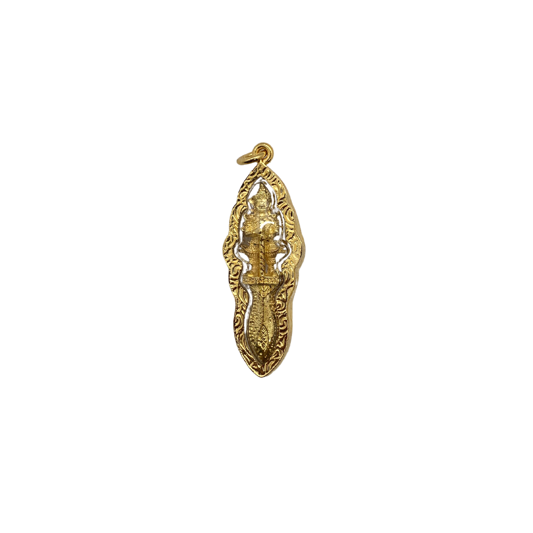 Amulette Thaï en verre longue dieu des géants Yeak couleur doré