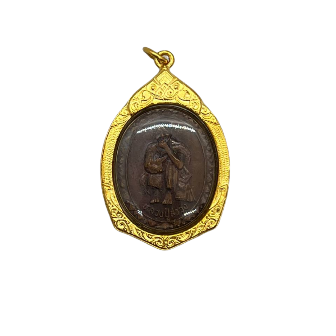 Amulette Thaï en verre moine bouddhiste couleur bronze