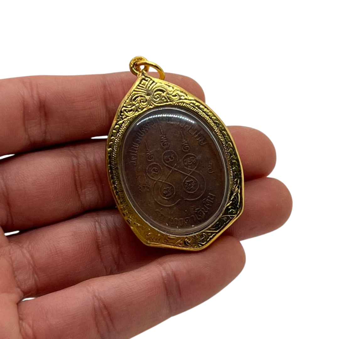 Amulette Thaï en verre moine bouddhiste couleur bronze