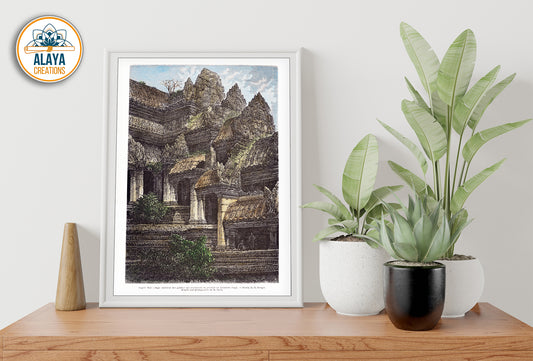 Illustration d'archives du Cambodge - Angkor Wat : Angle extérieur des galeries Format A3 par Alaya Créations