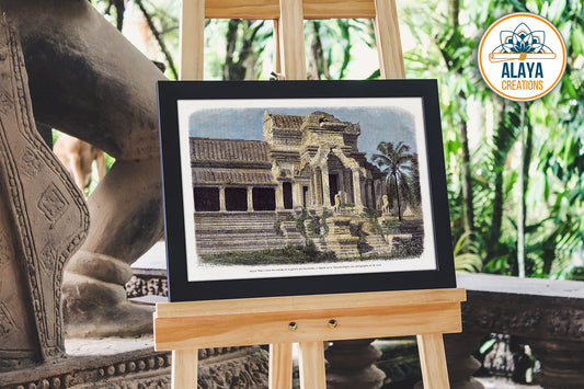 Illustration d'archives du Cambodge - Angkor Wat : une des entrée de la galerie des bas-reliefs Format A3 par Alaya Créations