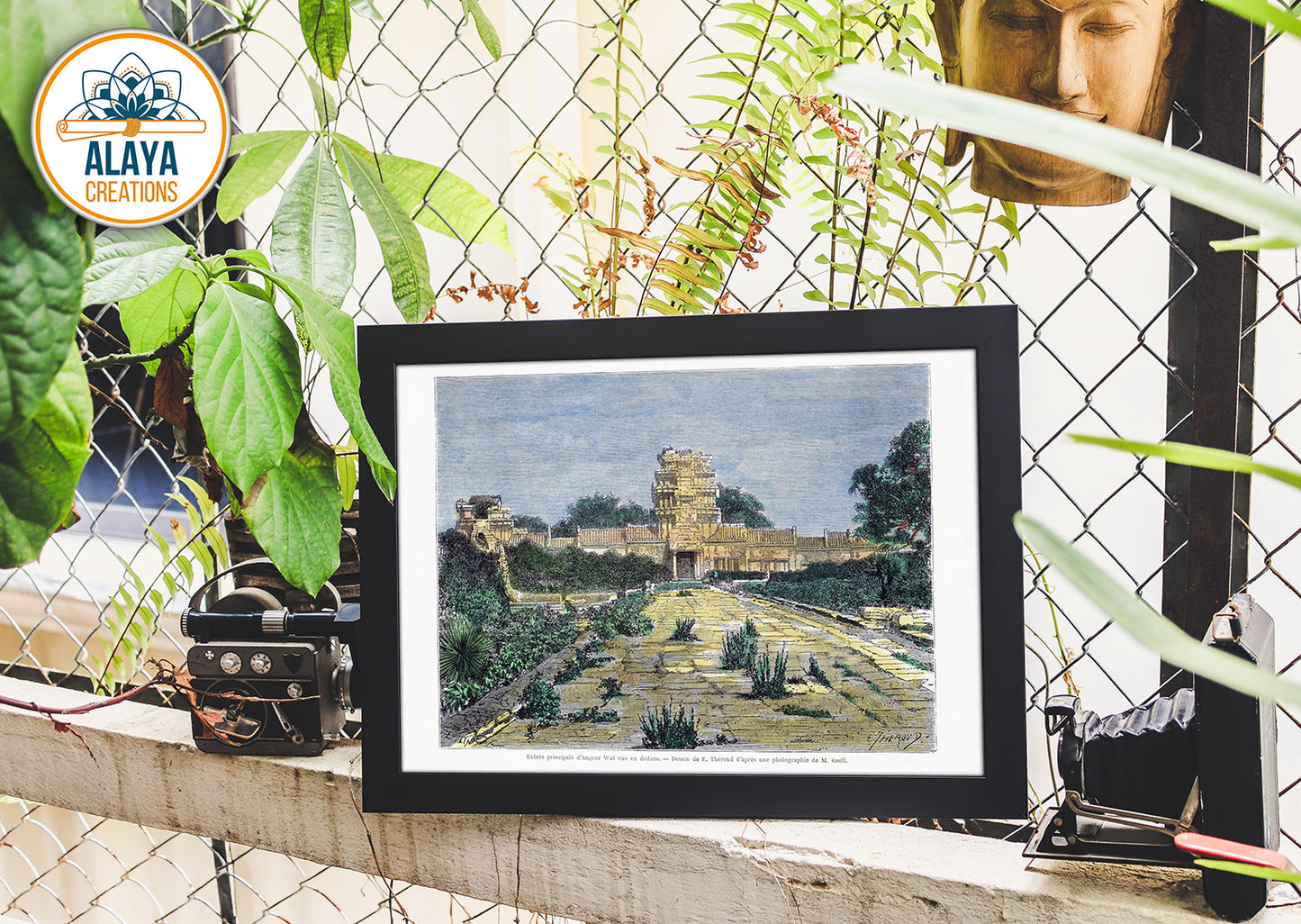 Illustration d'archives du Cambodge - Angkor Wat : Entrée principale d'Angkor Wat vue en dedans Format A3 par Alaya Créations