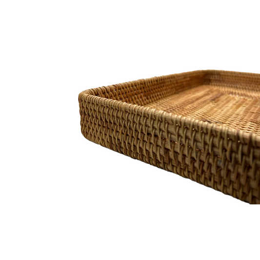 Grand panier du Cambodge en rotin rectangulaire couleur naturelle fumé