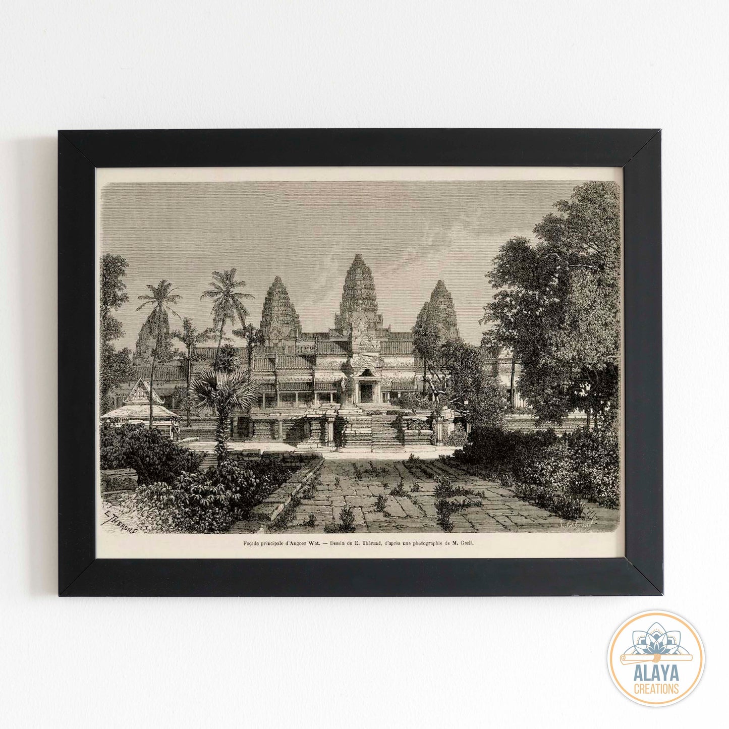 Illustration d'archives du Cambodge - "Ancient Engraving 1871 – Un Tour Du Monde Black & White - Angkor – Cambodia" Format A3 par Alaya Créations