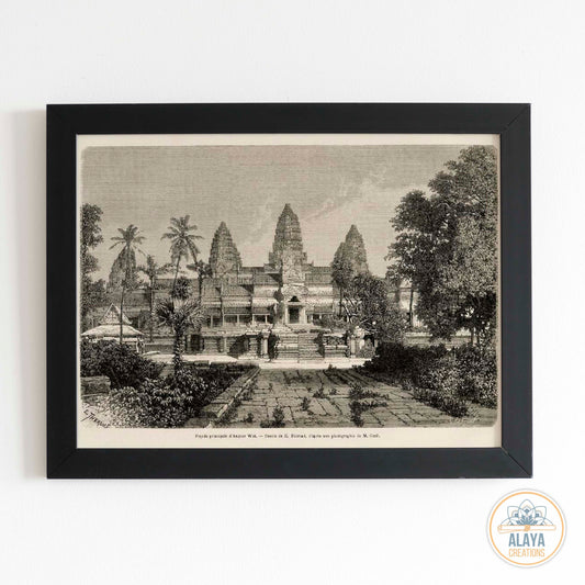 Illustration d'archives du Cambodge - "Ancient Engraving 1871 – Un Tour Du Monde Black & White - Angkor – Cambodia" Format A3 par Alaya Créations