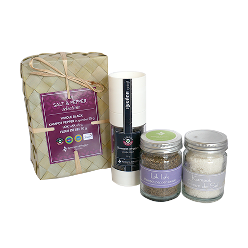Set épices pour Lok Lak, Fleur de sel de Kampot et Poivre noir de Kampot par Senteurs d'Angkor