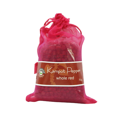 Poivre Rouge de Kampot (grains) en organza - 75g IGP par Senteurs d'Angkor