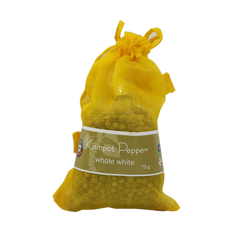 Poivre Blanc de Kampot (grains) en organza - 75g IGP par Senteurs d'Angkor