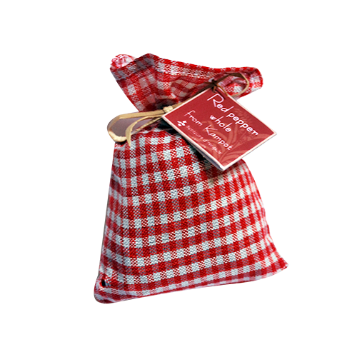 Poivre Rouge de Kampot (grains) en tissu Krama - 110g IGP par Senteurs d'Angkor