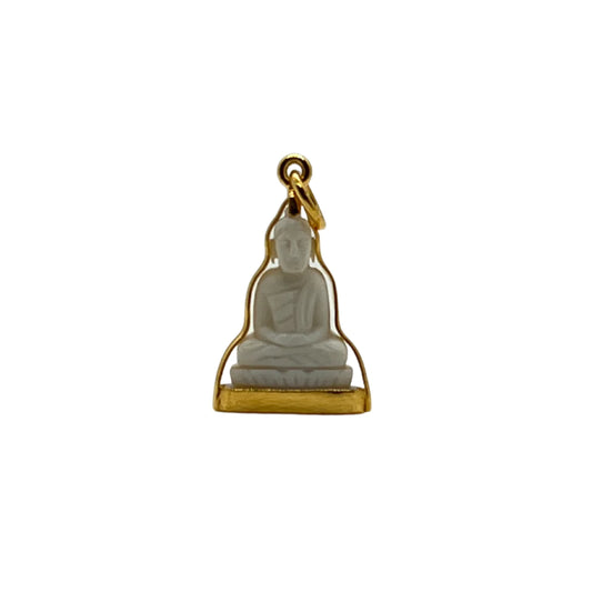 Moyen Pendentif Bouddha en posture Dhyana Mudra style Ivoire et serti en argent doré