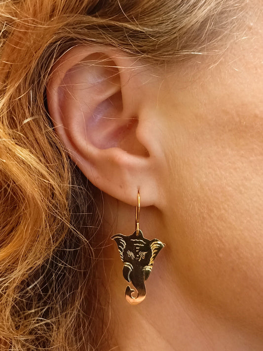 Boucles d'oreilles éléphant de la sagesse en plaqué Or (Collection Temple et Nature)