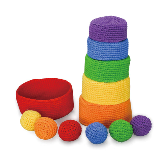 Jeu Enfants Bols + Boules à Empiler Arc-en-ciel