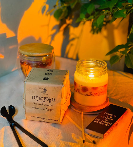 Bougie Parfumée 100% Naturelle à la Menthe Poivrée