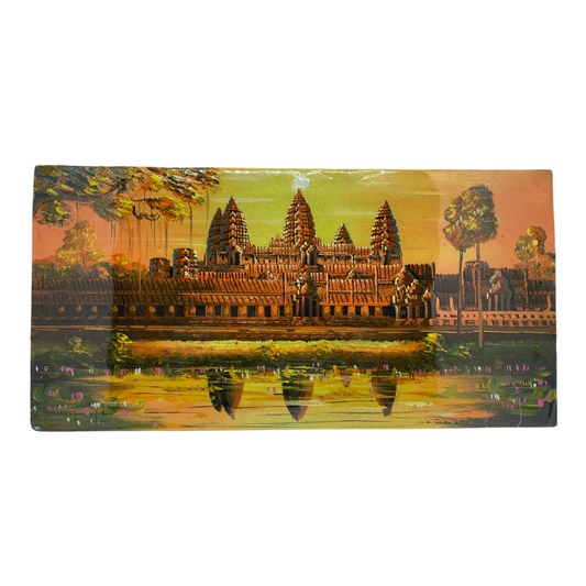 Peinture sur toile "Angkor Wat à l'aube" 40x20cm