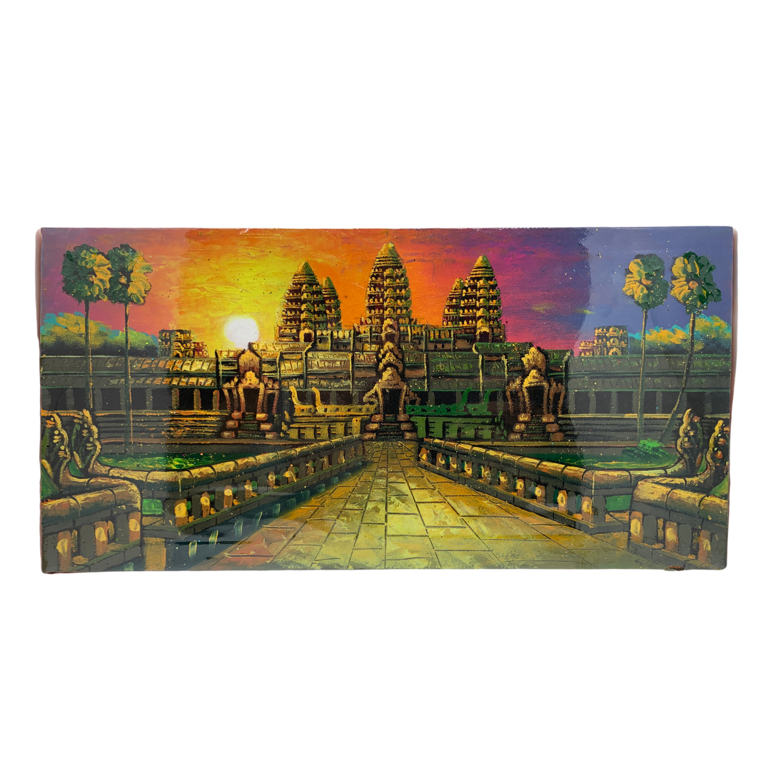 Peinture sur toile "Angkor Wat au crépuscule" 40x20cm