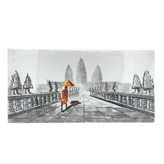 Peinture sur toile "Angkor dans la brume" 40x20cm