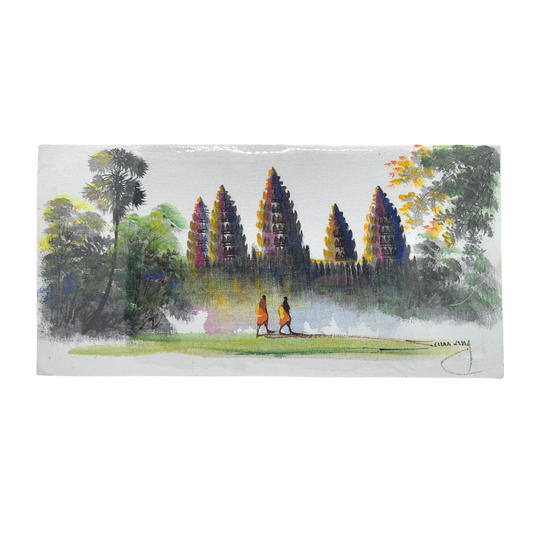 Peinture sur toile "Balades à Angkor" 40x20cm
