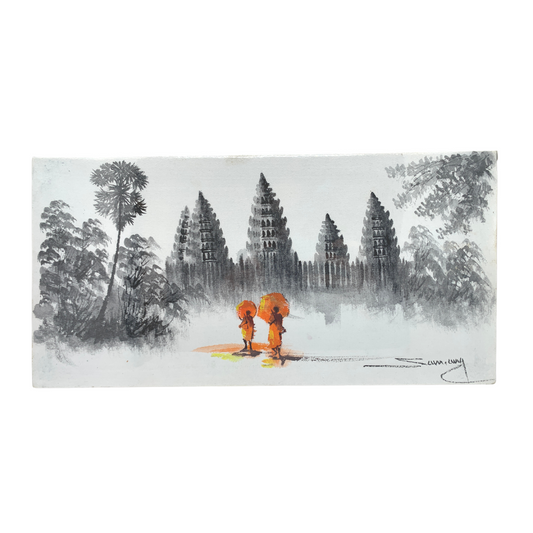 Peinture sur toile "Les moines d'Angkor" 40x20cm