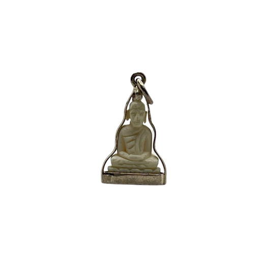Pendentif Bouddha en posture Dhyana Mudra serti d'Argent Couleur Ivoire