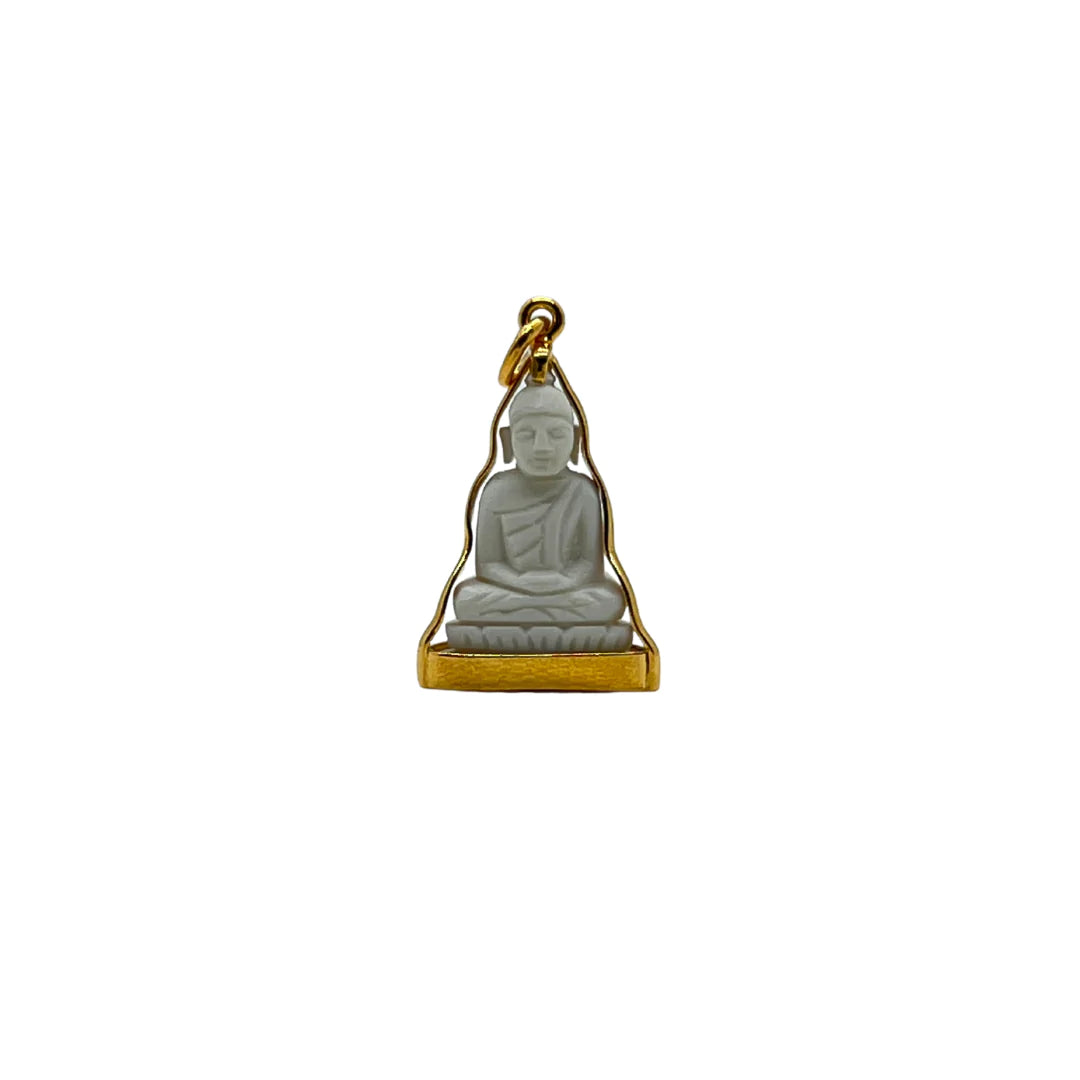Petit Pendentif Bouddha en posture Dhyana Mudra style Ivoire et argent doré