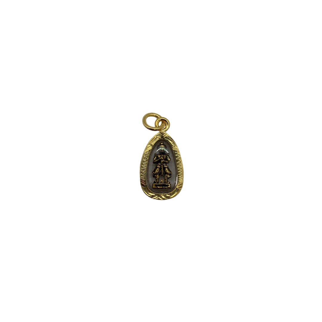 Petite amulette Thaï en verre dieu des géants Yeak couleur bronze et doré