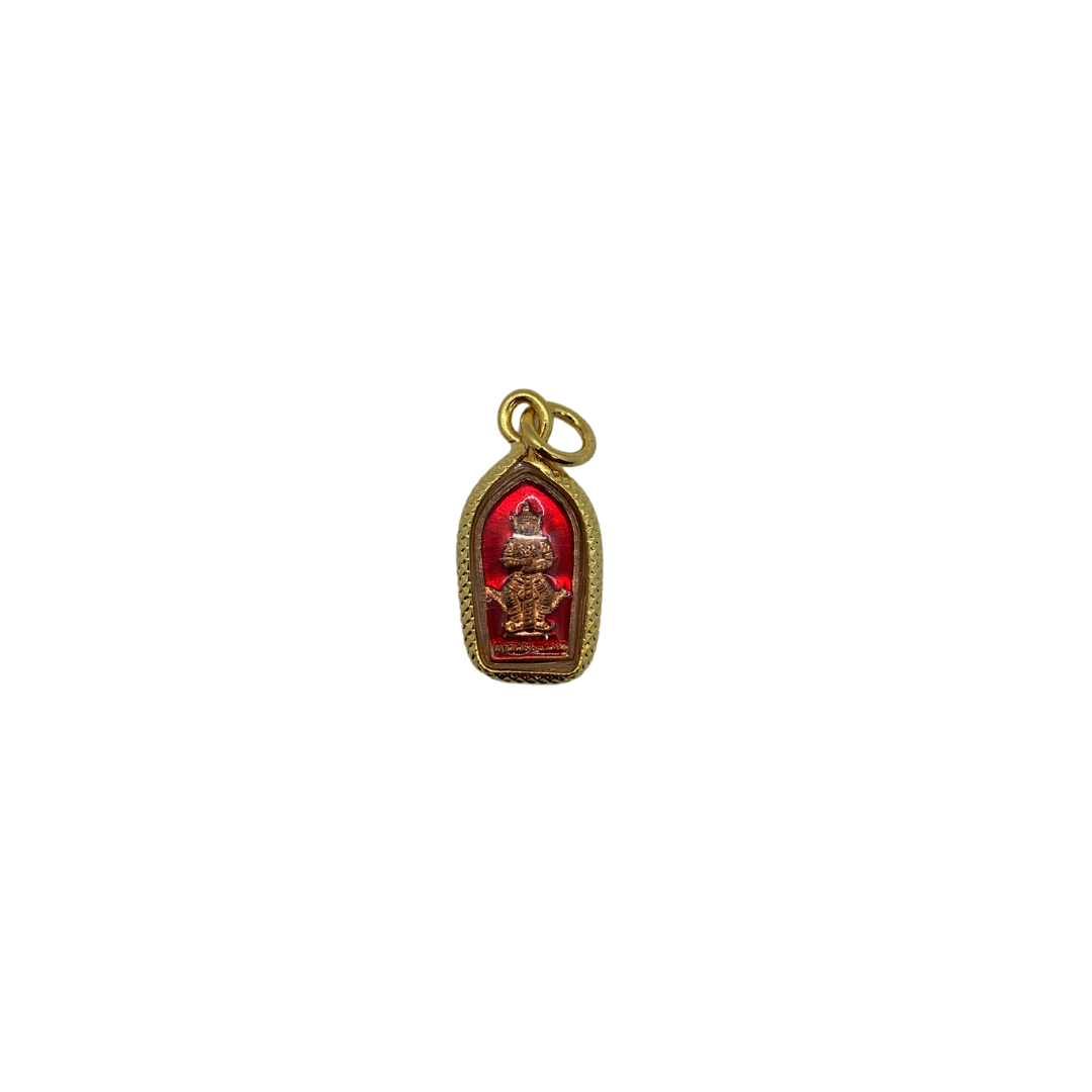 Petite amulette Thaï en verre dieu des géants Yeak couleur rouge, bronze et doré