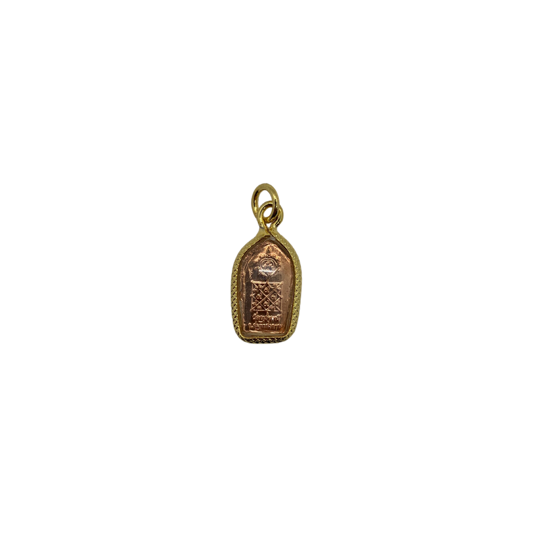 Petite amulette Thaï en verre dieu des géants Yeak couleur rouge, bronze et doré