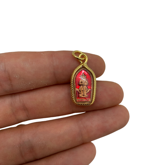 Petite amulette Thaï en verre dieu des géants Yeak couleur rouge, bronze et doré