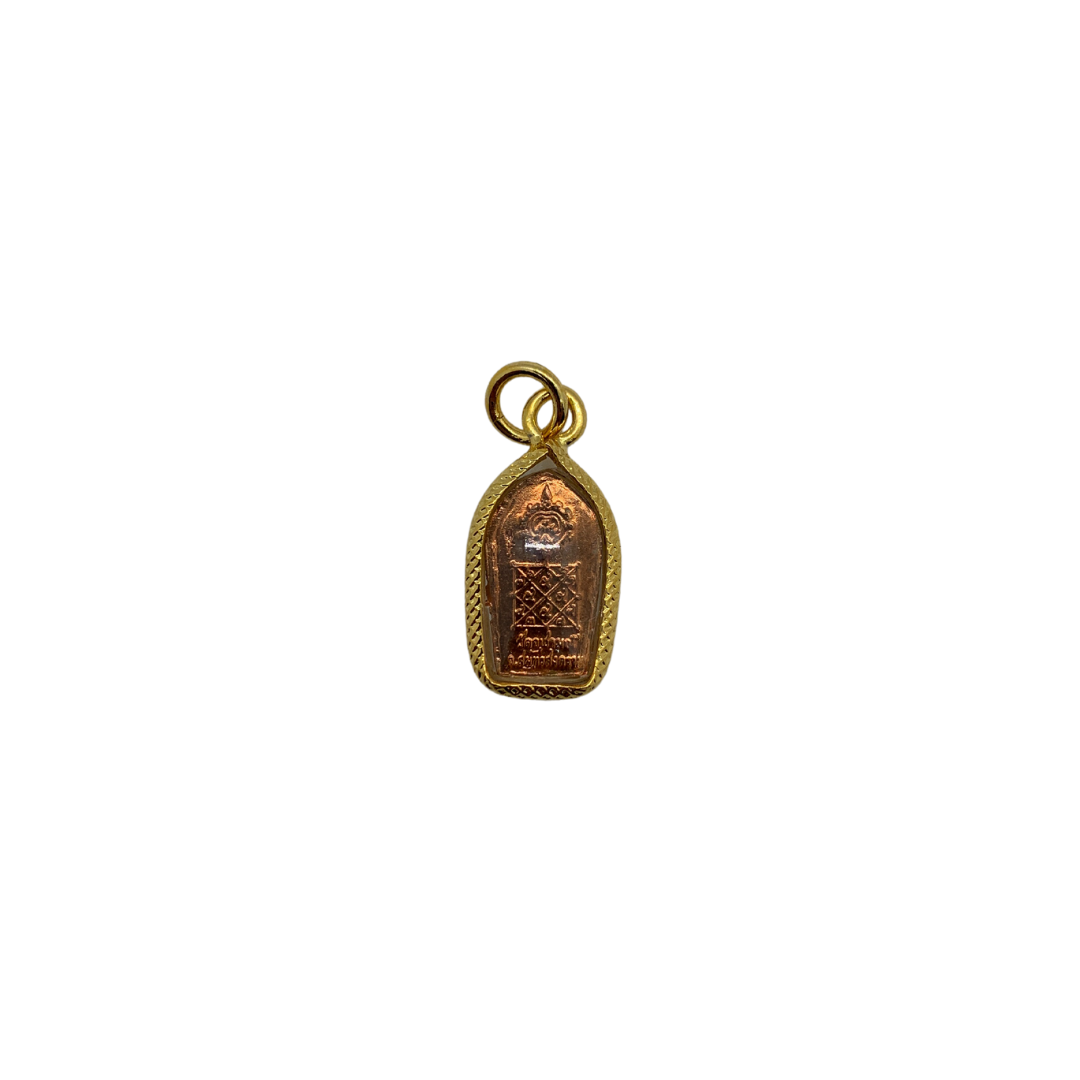 Petite amulette Thaï en verre dieu des géants Yeak couleur vert, bronze et doré