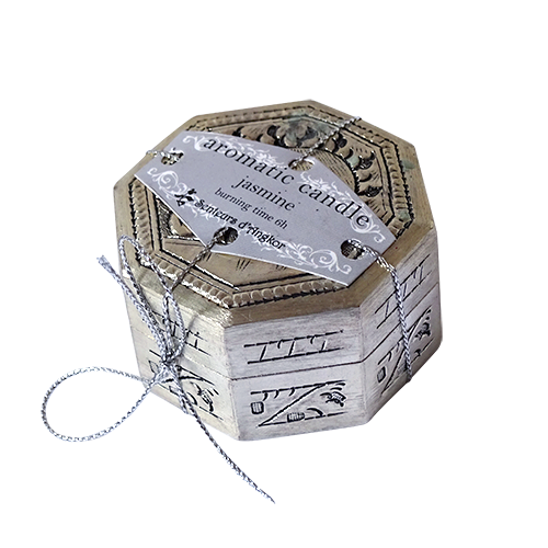 Bougie parfumée au Jasmin dans une boîte en argent Hexagonal par Senteurs d'Angkor