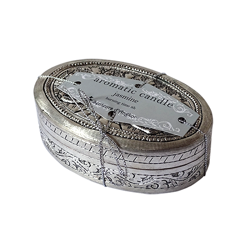 Bougie parfumée au Jasmin dans une petite boîte en argent Ovale par Senteurs d'Angkor