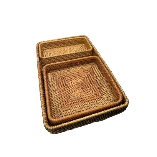 Set de paniers du Cambodge en rotin rectangulaire couleur naturelle fumé