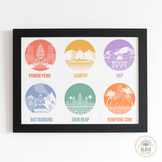 Illustration villes du Cambodge format A3 par Alaya Créations