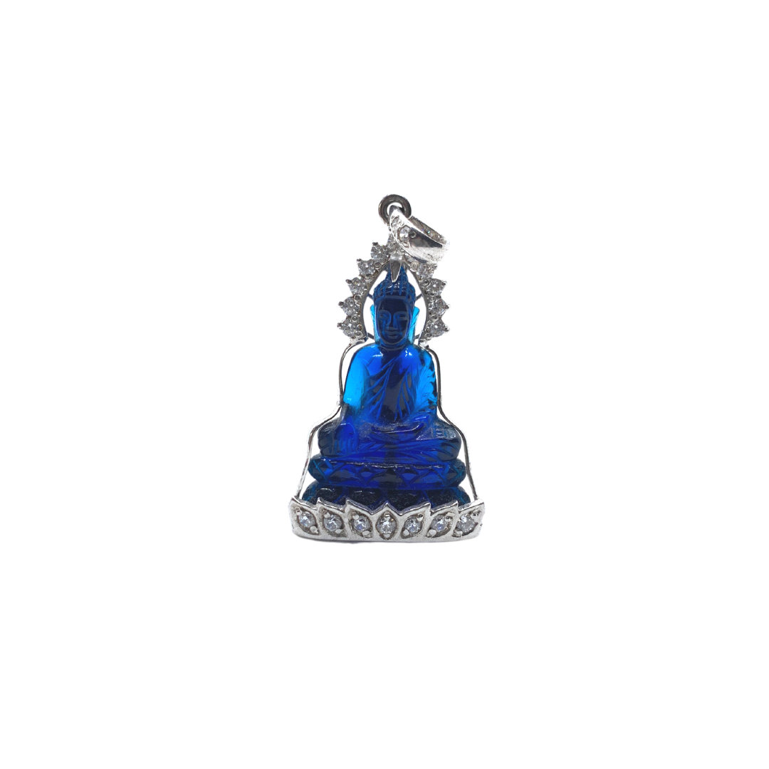 Pendentif Serti Bhumisparsha Mudrā en cristal bleu