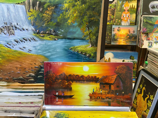 Tableau Coucher du soleil sur Tonlé Sap 40 x 20 cm (avec châssis)