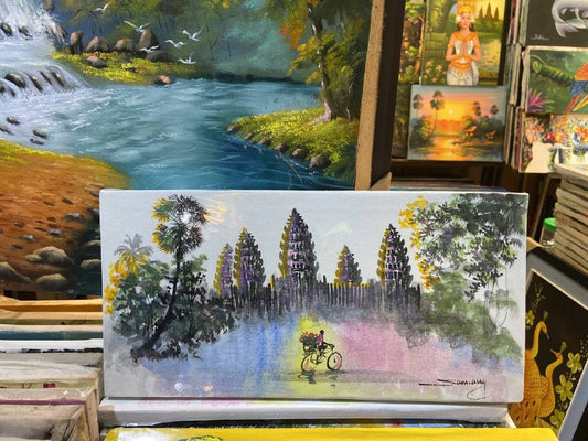 Tableau Un livreur en vélo à Angkor 40 x 20 cm (avec châssis)